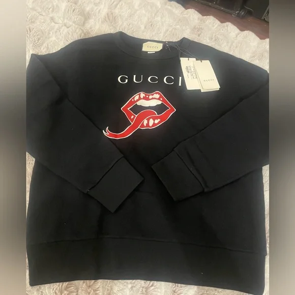 Gucci Lip and Logo Print Cotton Jersey Sweatshirt Sz S - Picture 2 of 10